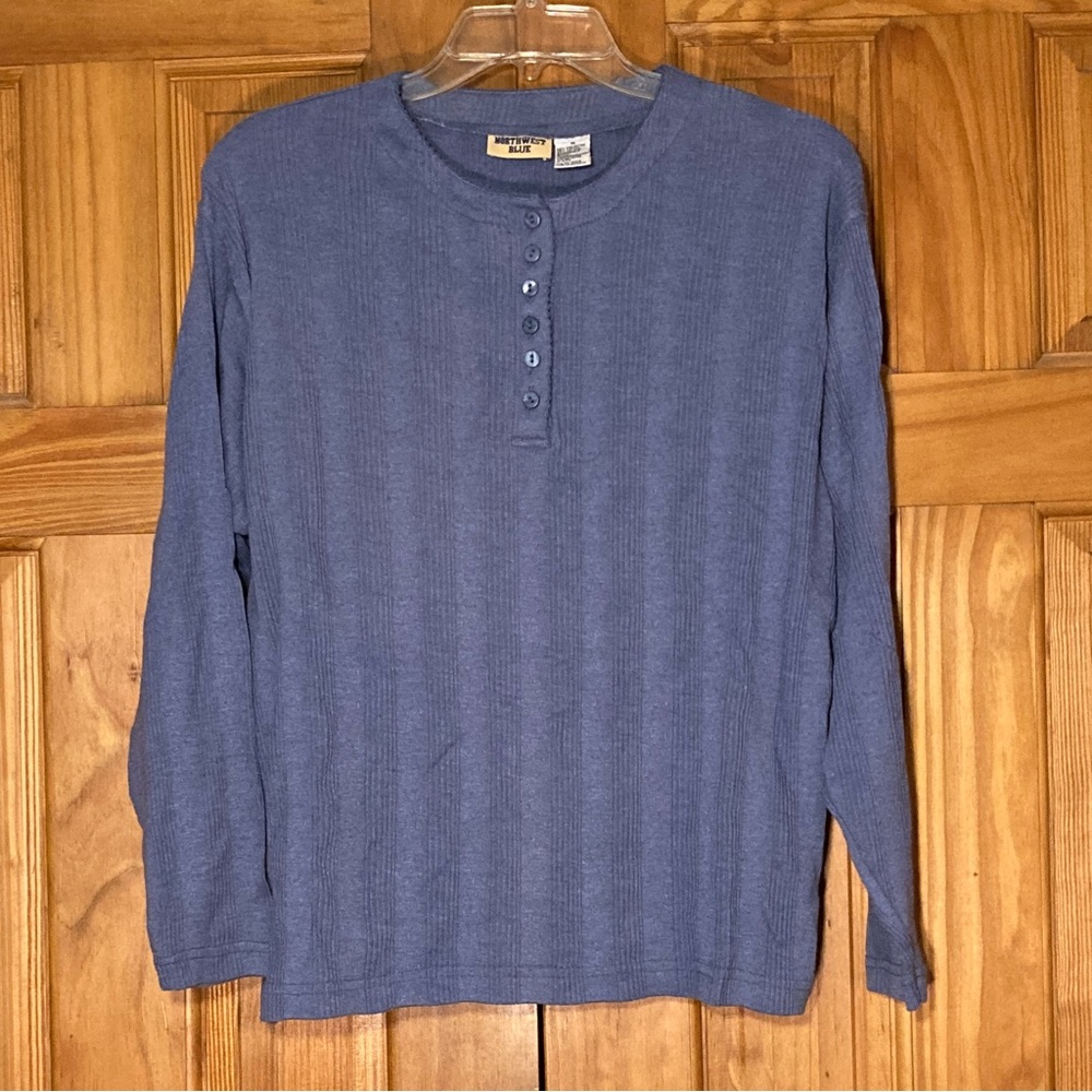 NWOT Northwest Blue Vintage 80s 90s Top Long Sleeve Blouse Blue Size M Medium